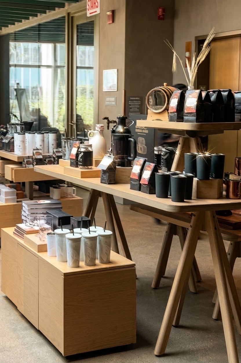 Starbucks Reserve merchandise and retail display area